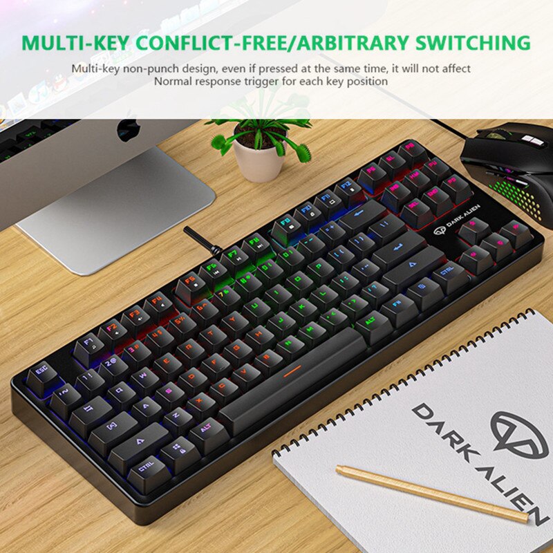 Mechanical Keyboard RGB Gaming Keyboard Wired Blue Switch 87 Keys Mini Ergonomics Multifunctional Keyboard For PC Laptop Desktop