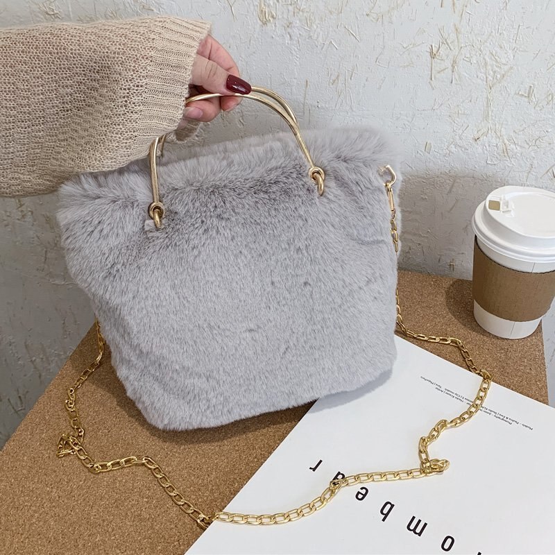 Herfst En Winter Vrouwen Faux Bont Tassen Schouder Onderarm Pluche Pouch Crossbody Tassen Voor Vrouwen furry Handtas: Grijs