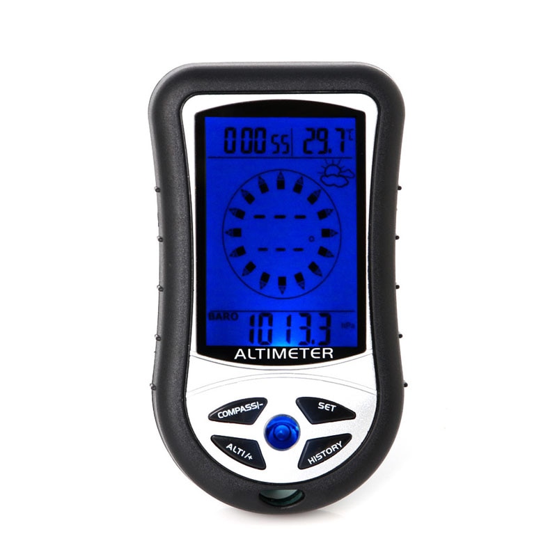 Barómetro Digital 8 en 1 con brújula LCD, altímetro, reloj térmico de temperatura, calendario