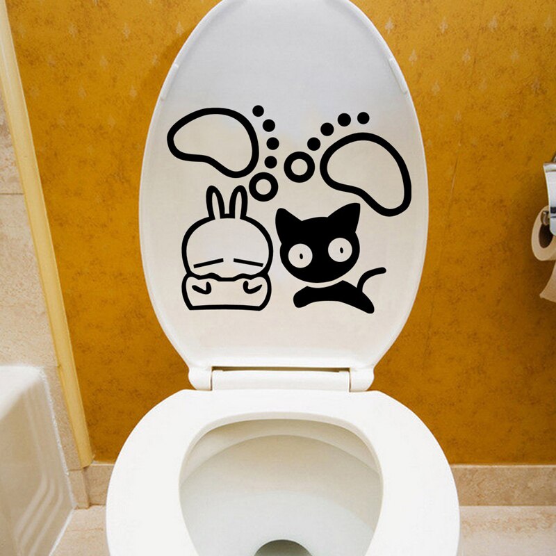 Muursticker met cartoon kitten, konijn, badkamerdecoratie, kinderkamerdecoratie, poster, schattige dierenstickers voor op de muur