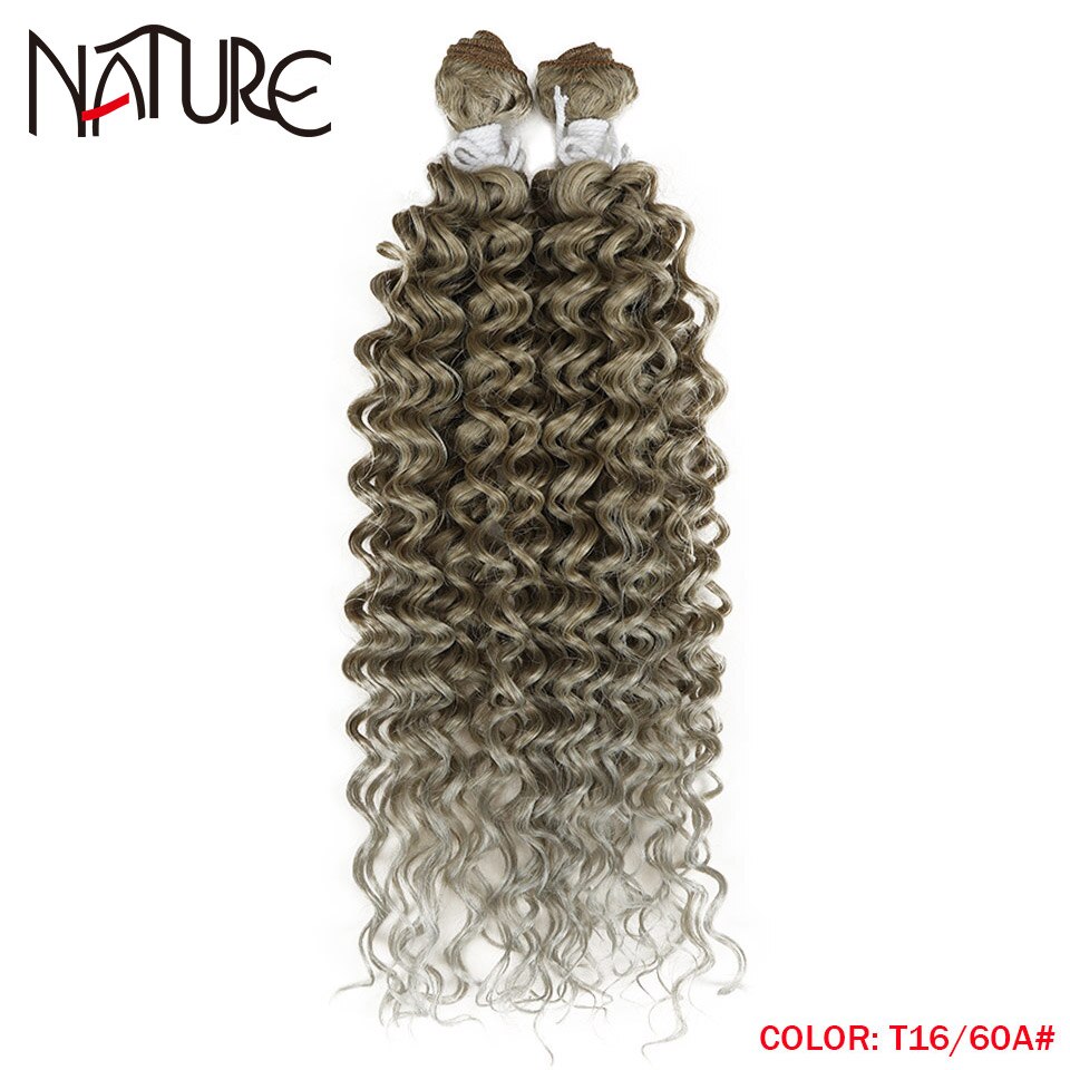 Nature Hair Weave Afro Kinky Curly Synthetic Hair High Temperature Fiber Ombre Brown 26 Inch Deep Wave Hair Bundles Extensions: T16-60A