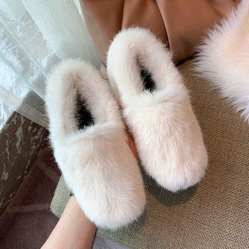 Mockasin skor loafers med päls rund tå ytlig mun kvinnliga skor vita sneakers dam höst all-match mockasiner slip-on