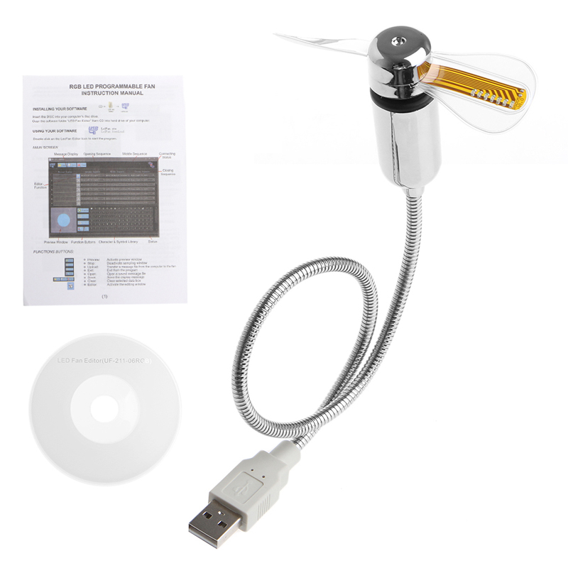 DIY Flexibele Zwanenhals Aprogrammable Fans USB LED MINI RGB Programmeerbare Fan 10166