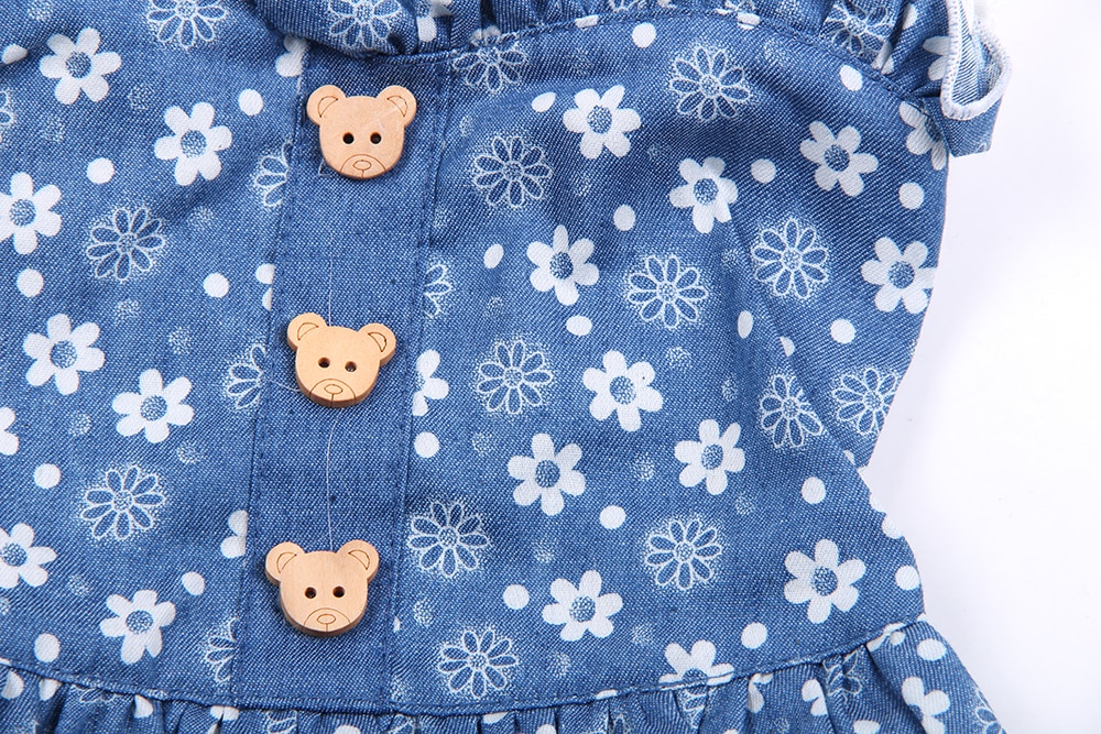Dog Cat Dress Jean Floral Dress Pet Dog Jumpuit Pet Puppy Strap Skirt Spring/Summer Clothes Apparel