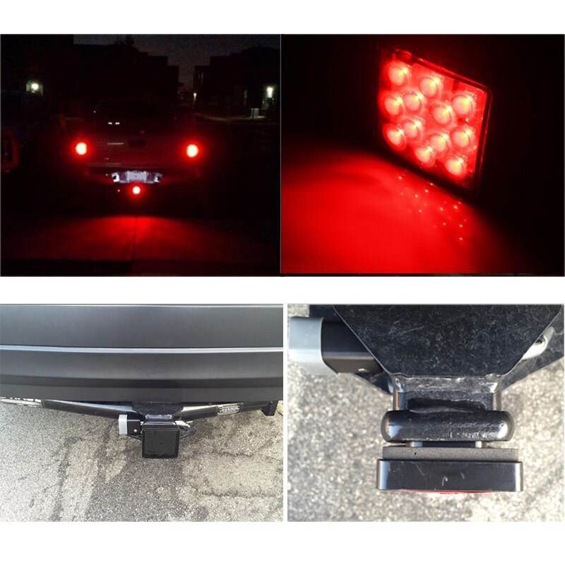 KEYECU 2" Trailer Hitch Receiver Cover with 12 LED Brake Leds Light Tube Cover w/ Pin added safety AND easy-to-install