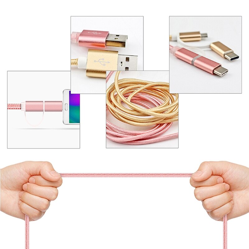 Cable de alimentación 2 en 1 USB 2,0 macho a USB 3,1 tipo C/Micro USB Weave transferencia de datos-Adaptador de PC