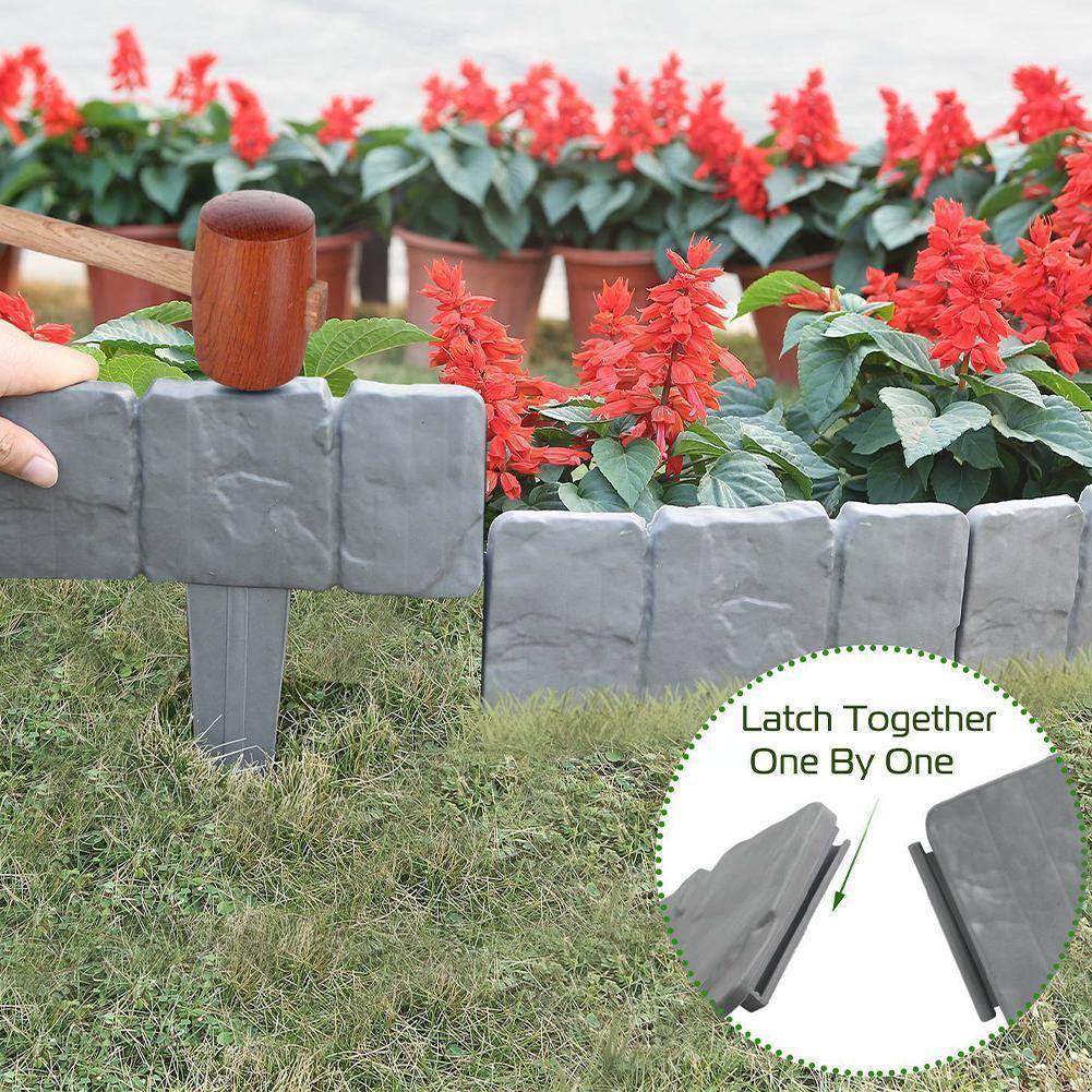 1pcs Garden Fence Edging Cobbled Stone Effect Plastic Border Flower Decorations Lawn Plant Border Edging Bed T3c2