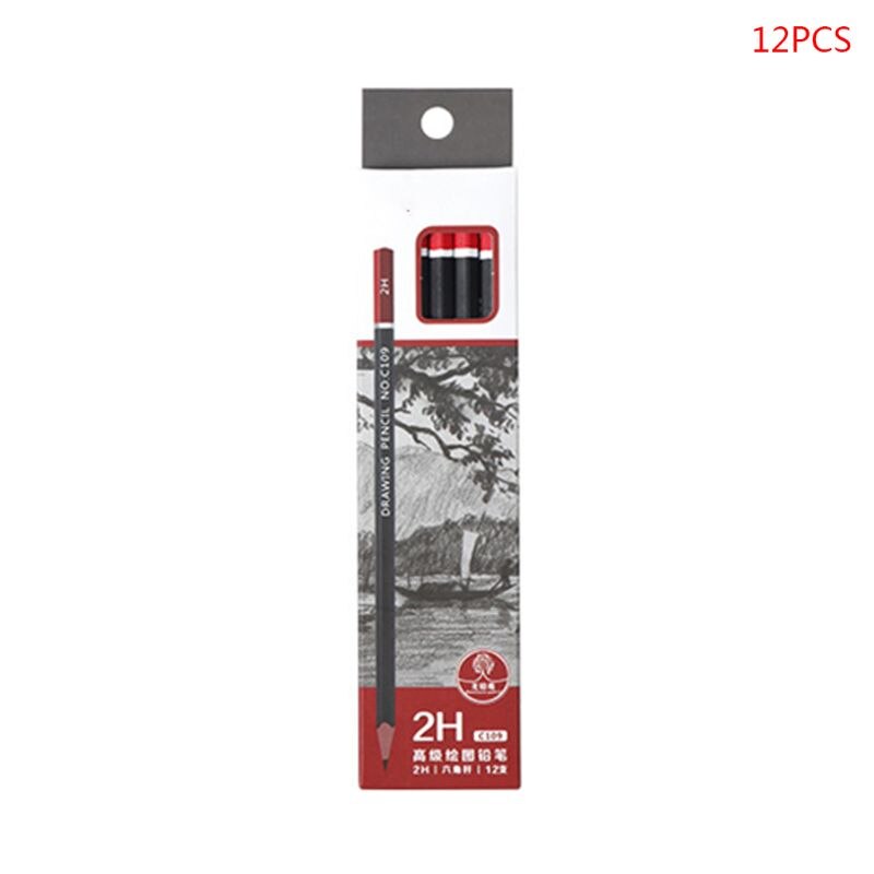 Lápiz de grafito para escritura de bocetos, 12 unidades/caja, 2H HB 2B 3B 3H 4B 5B 6B 8B 10B, suministros escolares de oficina: 2H