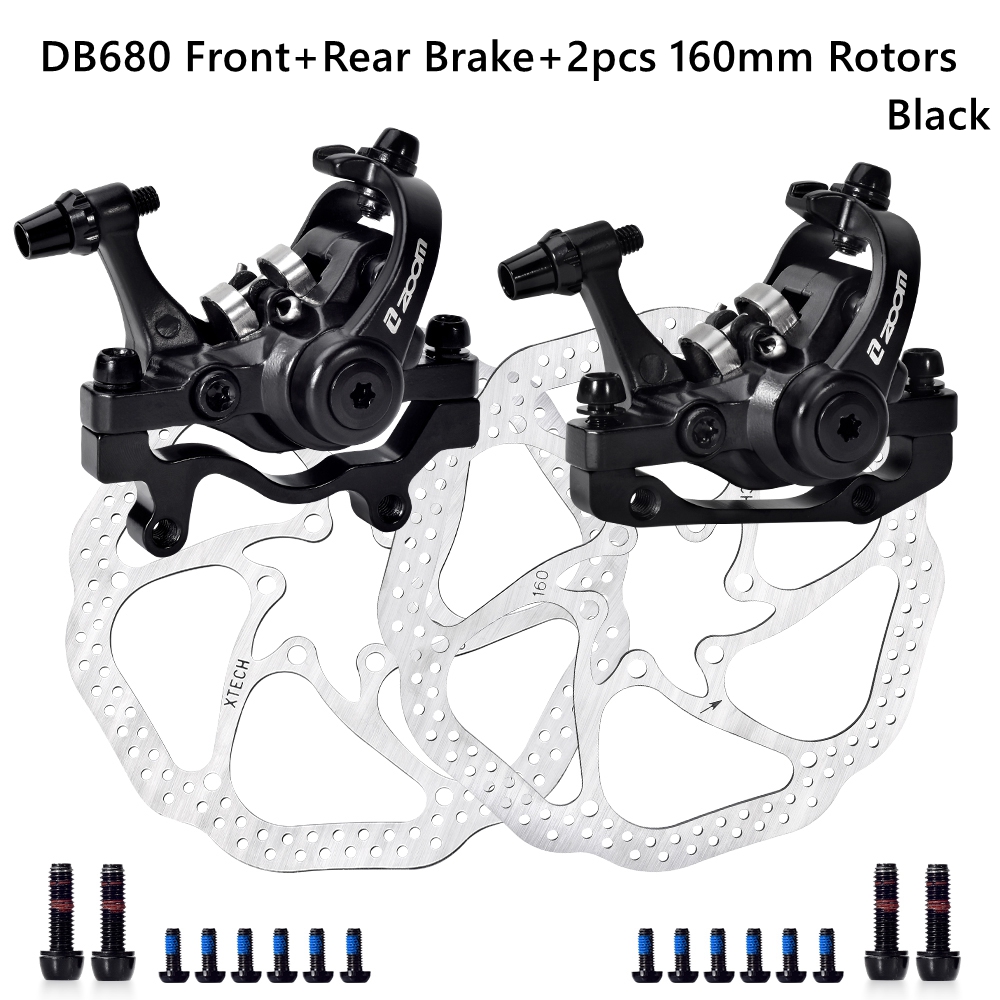 ZOOM Bike Mechanical Brake Caliper Adapter MTB Bilateral Drive Bicycle Front Rear Disc Brake Caliper Device Brake Pads DB680: 1 Pair Brake Black