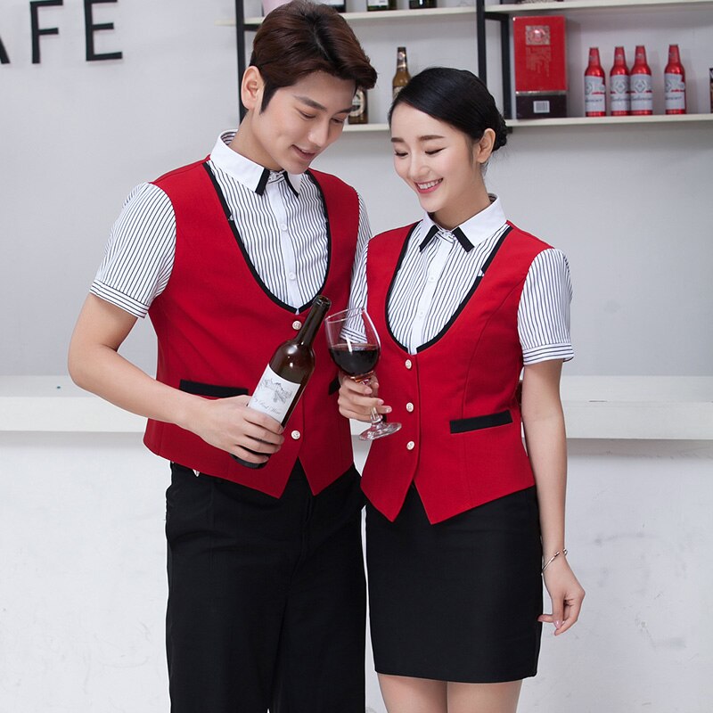 Supermarkt KTV Weste Shirt Kurzarm Hotel Kellner Arbeit Uniform schlank passen Topf Restaurant Arbeitskleidung