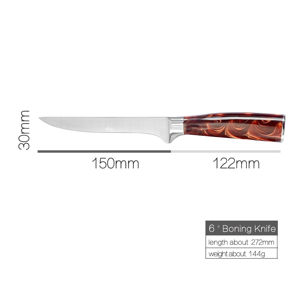 XYj Stainless Steel Kitchen Tool Set 8'' Chef Bread Slicing 7'' Chopping Santoku Knifes 5'' Utility Santoku 3.5'' Paring Slicer: L 6 fishing