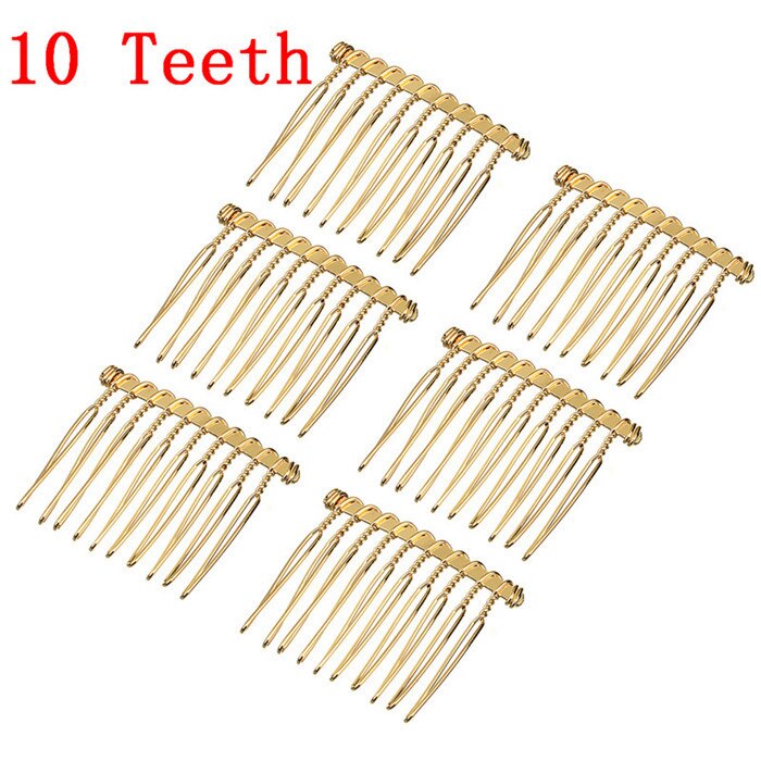 6 stks/partij 10 15 20 30 Tanden Zwart/Goud/Rhodium Kleur Metalen Kammen Bruiloft Bruid Clips Hoofddeksel haar Sticks Accessoires F1573: GOLD 10