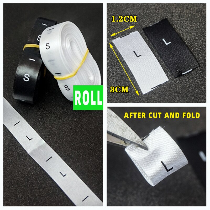 Siebdruck Satin Band Größe Etiketten Bekleidungs Anzahl label Größe Etiketten 500 stücke/rolle 1,2X3,5 cm