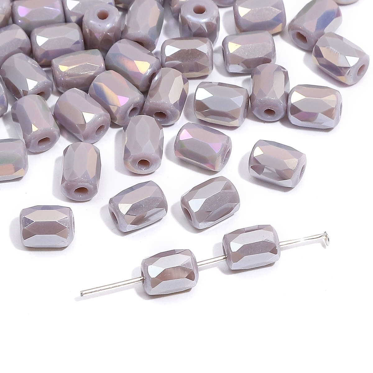 Environ 10 pièces de perles colorées plaquées transparentes en verre, perles rectangulaires coupées en vrac, faites à la main, fabrication de bijoux, accessoires de Bracelet: Argent