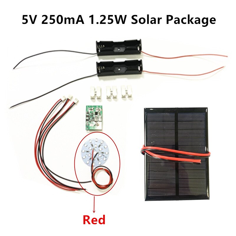 Diy Kit 5V 5.5V 250mA 1.25W 1.6W Zonnepaneel Met 0.6A Solar Lamp Light Controller 3.7V 5V 600ma Met 3.7V 5W Led: 5V 250mA Red