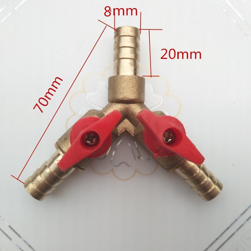 1pc 3- vägs avstängningskulventil / ventilklämmans slang hulling bränslegas 5/16 tum 8/10mm mässing y typ kulventil för trädgårdsredskap