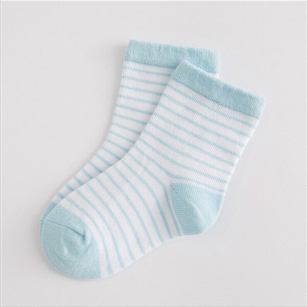 Spring Autumn Baby Socks Lovely Stripe Socks Absorb Sweat Cotton Baby Sock Thin Funds Children Socks 5 Colors: Blue / S