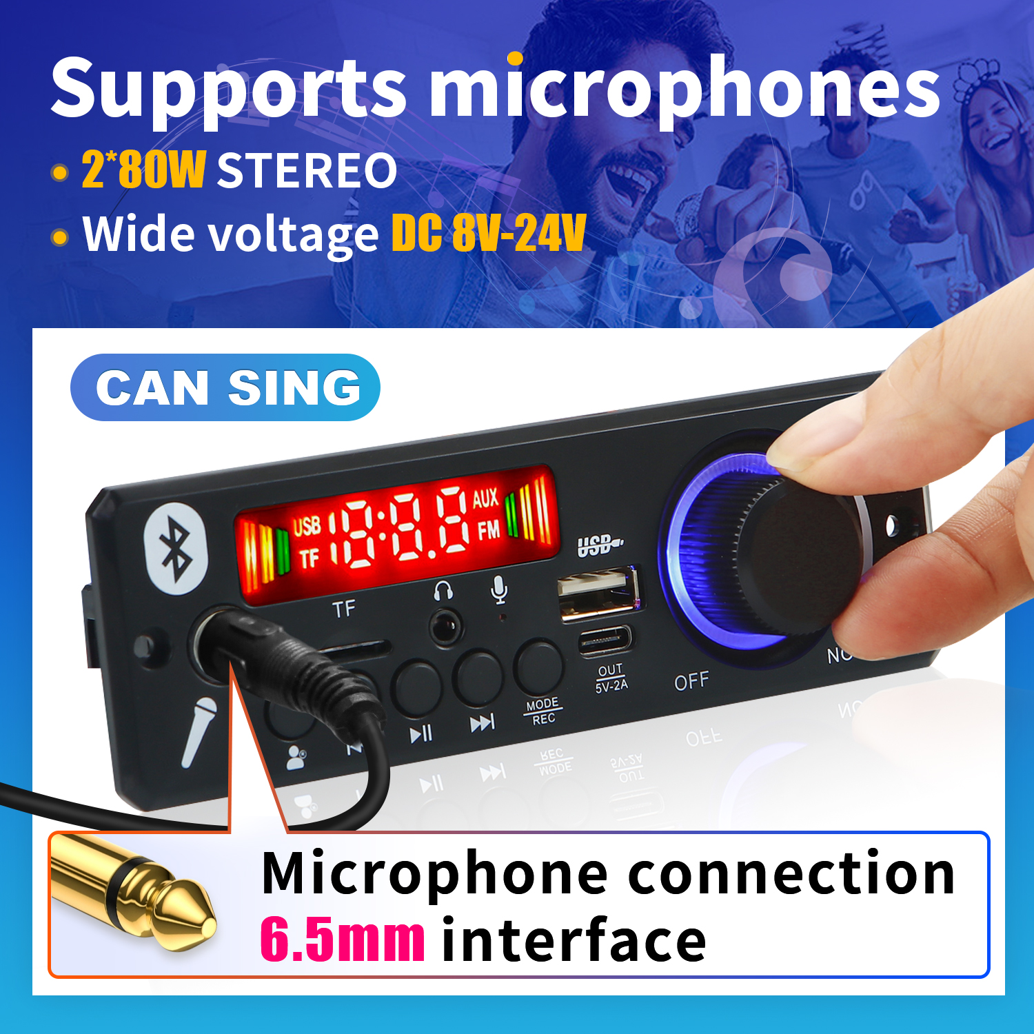 Wzmacniacz 160W / 6W Bluetooth 5.0 DIY Dekoder MP3 Odtwarzacz audio 12V Odtwarzacz MP3 Samochodowy moduł radia FM TF USB Mikrofon Nagrywanie rozmów
