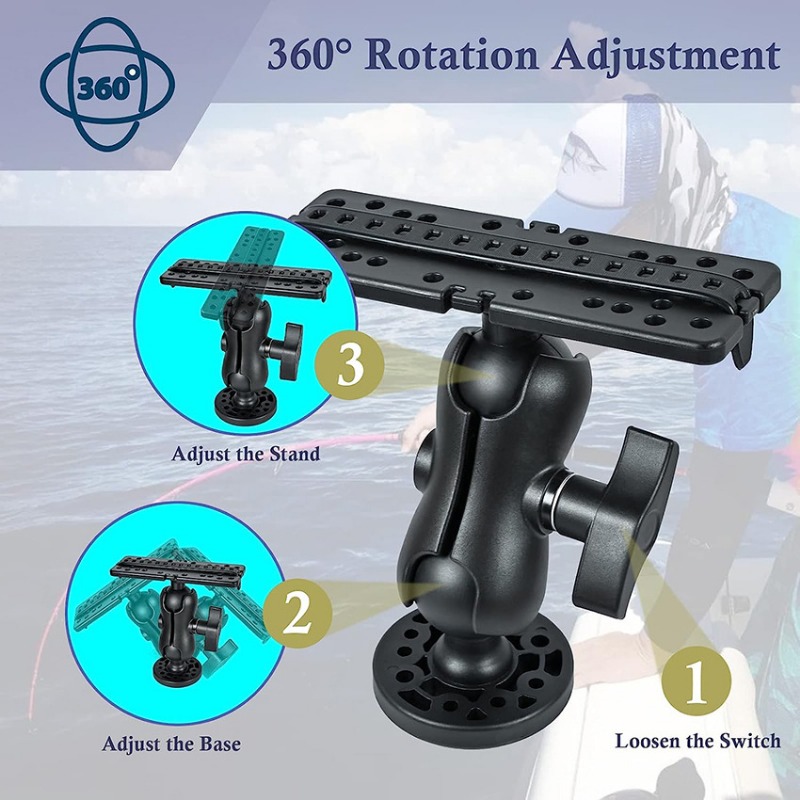 360-Grad-Schwenk-Kugelhalterung für Marine-Kajak, elektronischer Fischfinder, Halterung, Basis, Fischfinder, GPS-Platte, aufblasbares Kajak-Zubehör