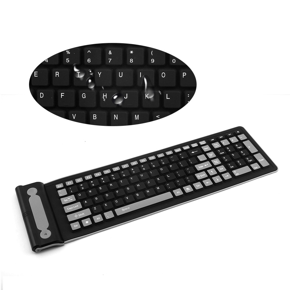 Wireless Silicone Keyboard,Foldable 2.4G USB Flexible Waterproof Slim Keyboard Universal Silent Roll Up Keypad For PC Laptop