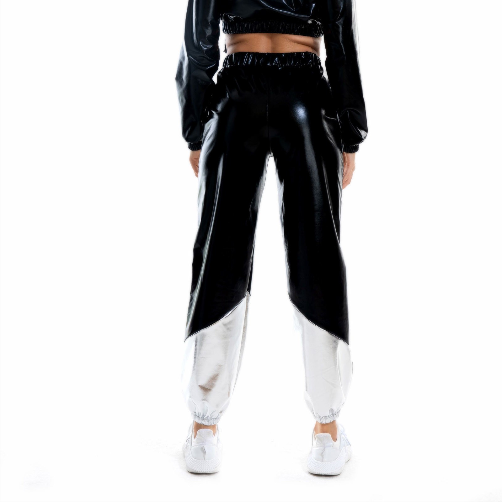 Metalliske skinnende damebukser holografisk natklub fritid gade hiphop fest patchwork rave outfits kvindelige lige bukser