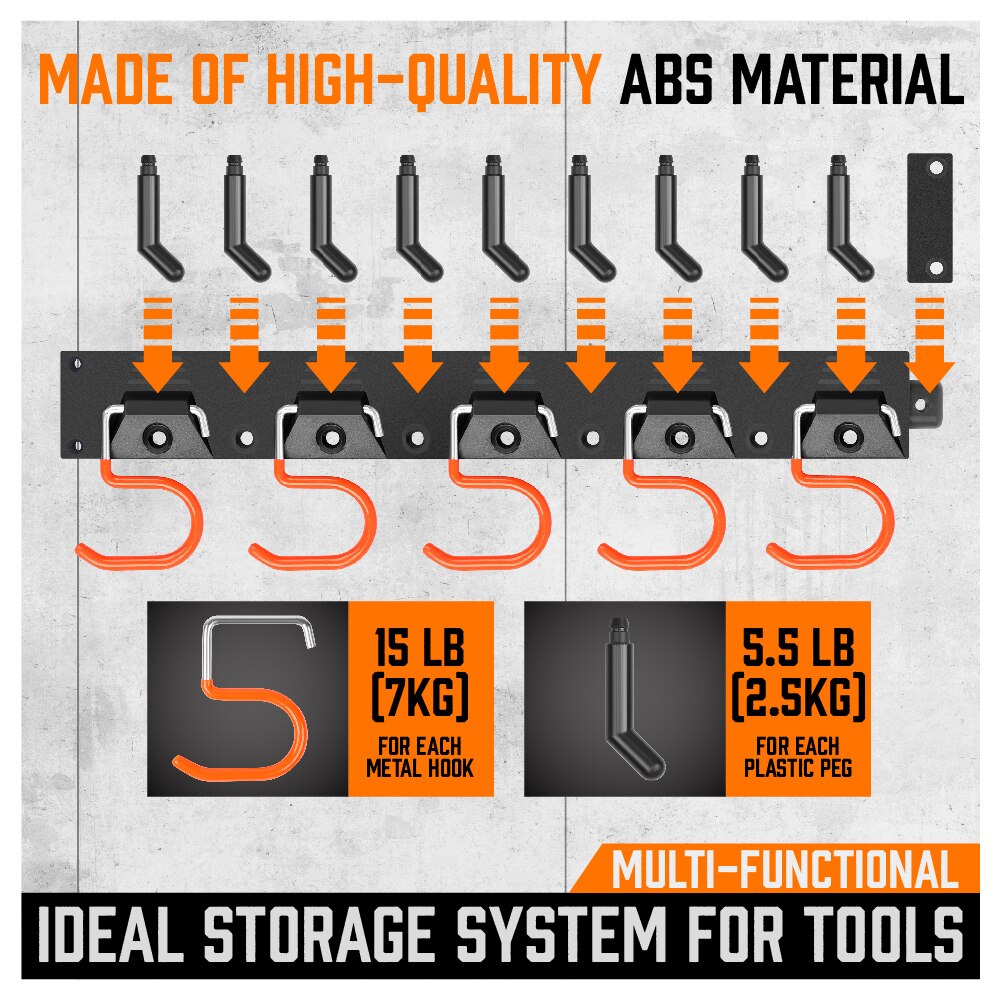 HORUSDY 64 Inch Adjustable Storage System, Wall Mount Tool Organizer, Tool Hangers for Mop and Broom Holder Shovel, Rake, Broom,