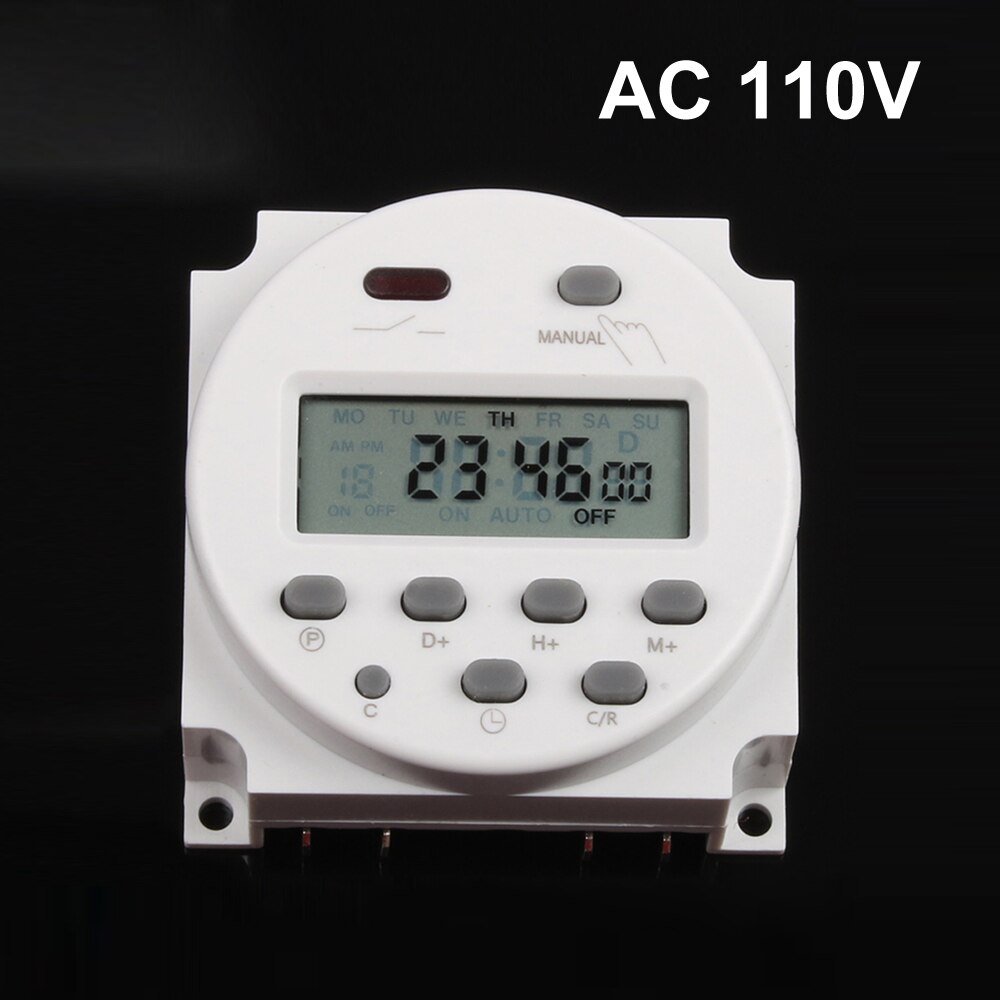 Temporizador digital programable con LCD grande, interruptor con relé con certificación UL, con función de tiempo de cuenta atrás interior, temporizador de 7 días, 1.6 pulgadas, 220V, 230V: 110V AC