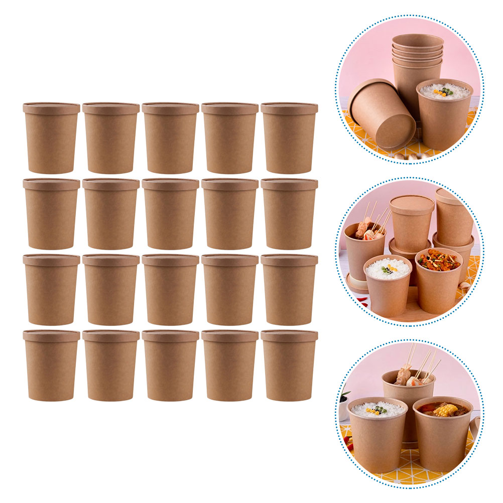 25 Sets Kraft Paper Packing Cups Porridge Cups Takeaway Boxes Waterproof Paper Cups