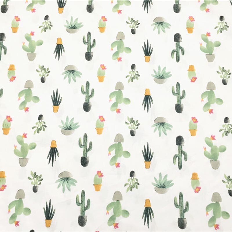 Tela de algodón DIY de 160CM x 50CM con estampado de Cactus verde, ropa de cama para niños, acolchado, decoración