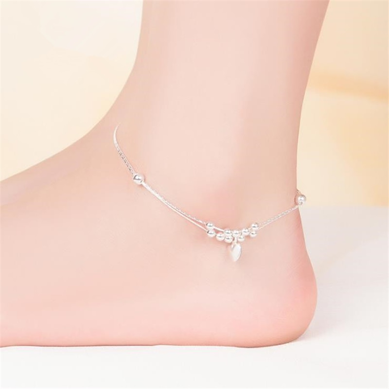 KOFSAC – Bracelet de cheville en argent Sterling 925 pour femmes, bijou de plage, romantique, amour, cœur, chaîne de pied, , été