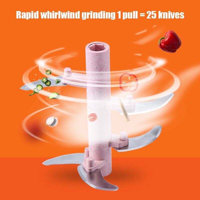 Stainless Steel Pull String Garlic Cutter 5 Cutter Manual Vegetable Nuts Onions Chopper TB