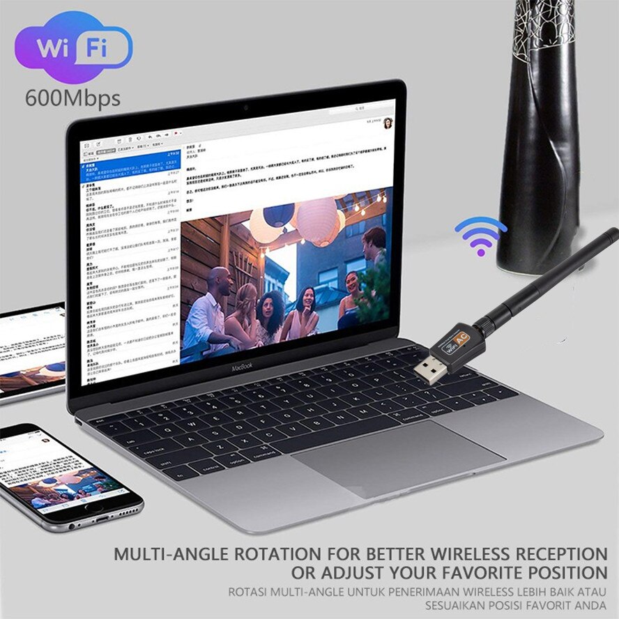 802.11AC Dual Band 600Mbps Wireless USB Wifi Adapter 2.4GHz/5GHz USB Dongle Wireless Network Card Adapter For Desktop/Laptop/PC