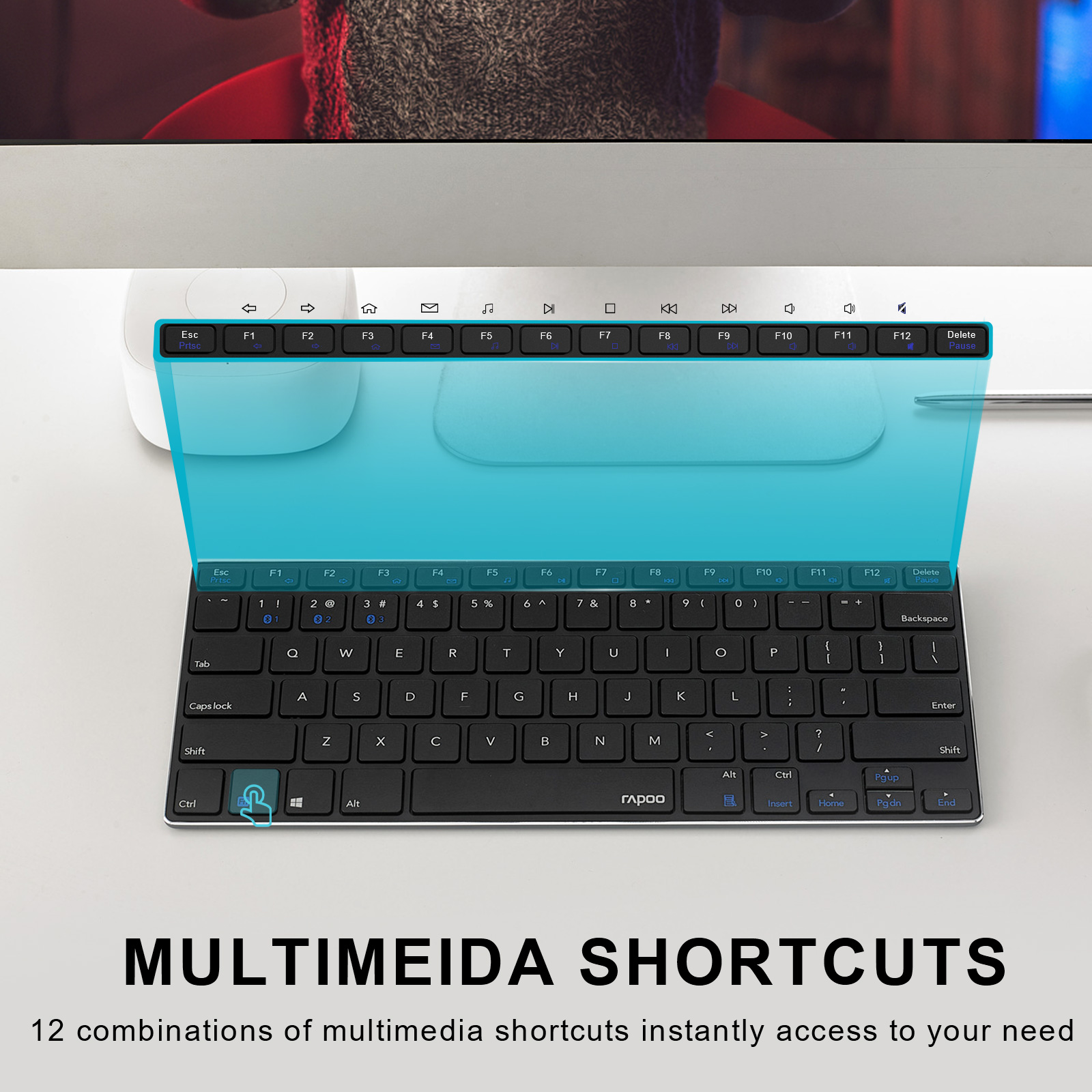 Rapoo E6080 Oplaadbare Multi-Apparaat Bluetooth Toetsenbord Ultra-Slim 5.6Mm Windows, Chrome Os, Android, ipad, Iphone Compatibel