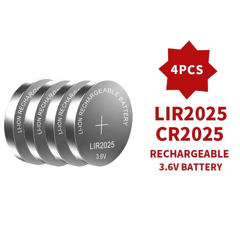 Batteria a Bottone Ricaricabile LIR2025 3.6V ad Alta Capacità per Chiavi Auto, Telecomandi, Giocattoli, Bilance, Compatibile con CR2025 ML2025: BIANCO
