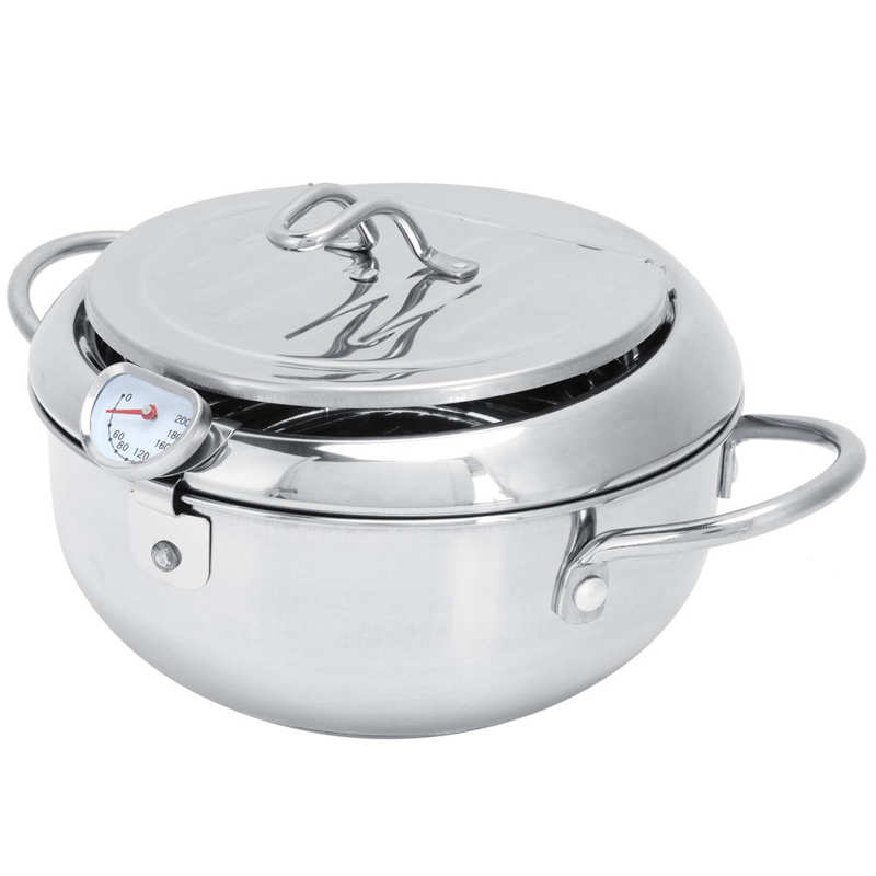 Deep Frying Pot Fryer Deep Frying Pot Stainless Steel Frying Pan with Thermometer Lid Kitchen Cookware Fryer Kitchen Fryer