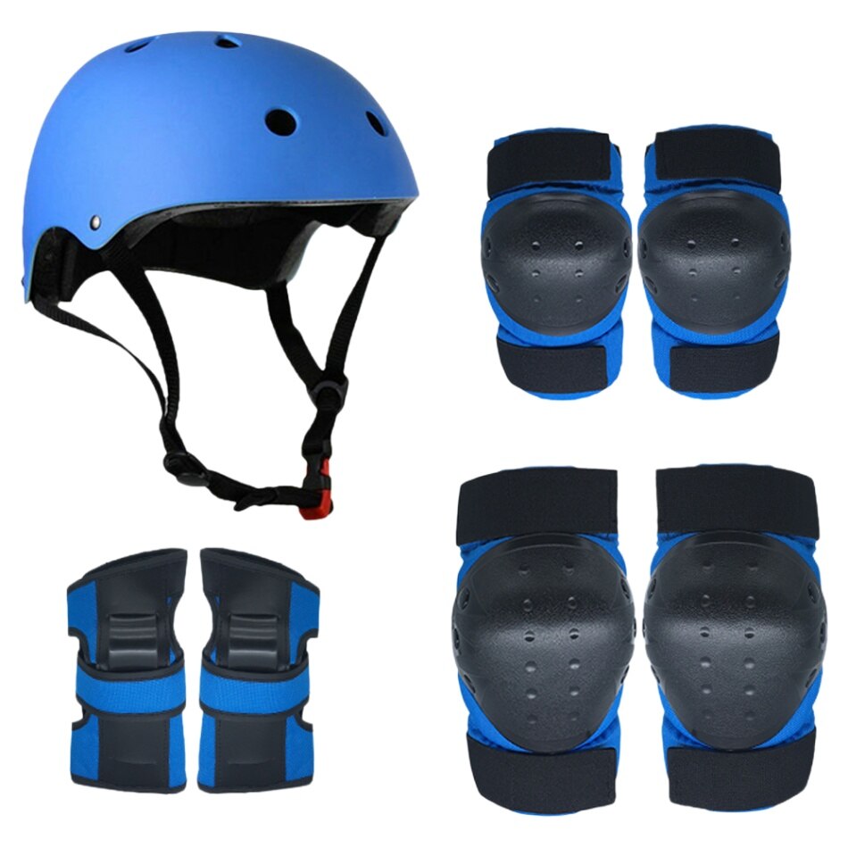 Beschermende Gear Set 7 In 1 Knie Elleboog Pads Pols Guards Helm Multi Sport Veiligheid Bescherming Voor Kinderen Tieners Scooter schaatsen: Blauw / L