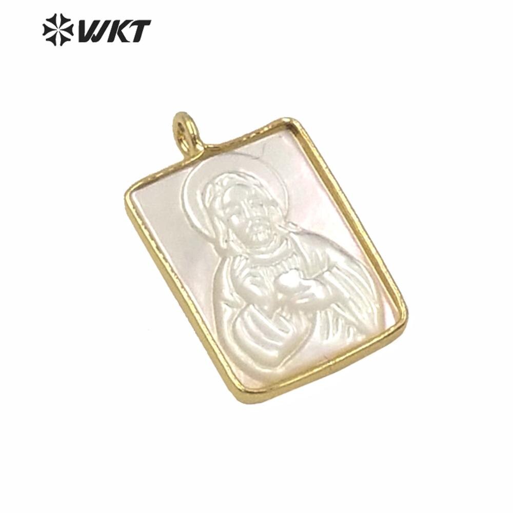 WT-JP234 Erstaunlich Rechteck Gold Farbe Lünette Medaille murmeln Von Gott Anhänger glänzend Mopp Hülse Reines Maria Schmuck Anhänger: b