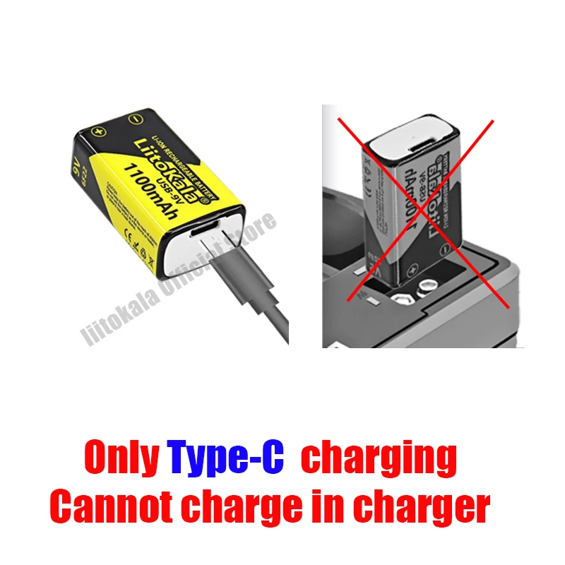 1-40 sztuk LiitoKala USB-9V 1100mAh akumulator litowo-jonowy typu C ładowanie do multimetru mikrofon zabawka pilot KTV zastosowanie