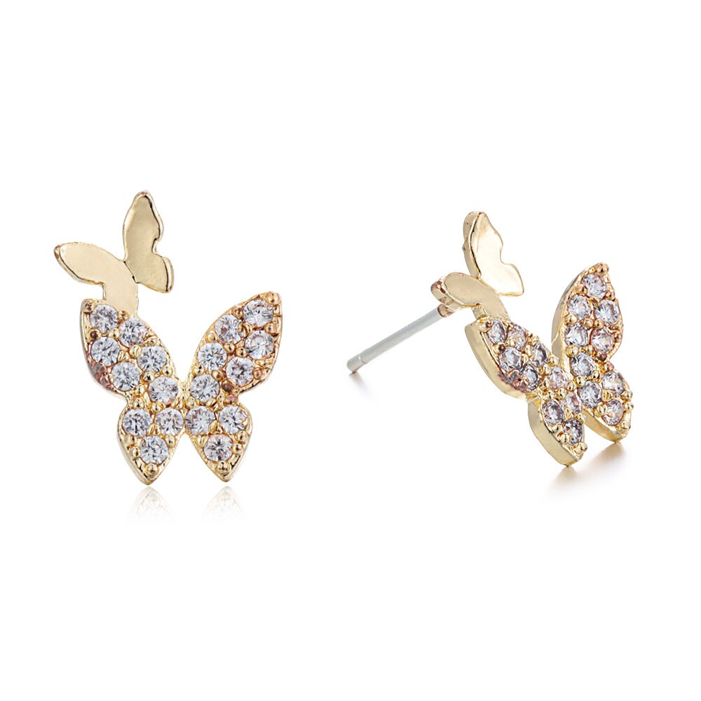 1 Paar Volledige Boor Asymmetrische Vlinder Oorbellen Hollow Golden Ferry Vlinder Crystal Ear Bone Clip Voor Vrouwen Sieraden: D