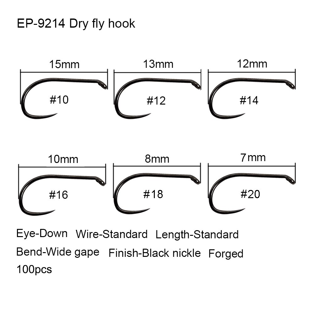 Eupheng 100 Stuks Vliegvissen Haak Weerhaakloze vliegbindset haak Vissen Droge Nimf Shirmp Natte Caddis Fly Hook