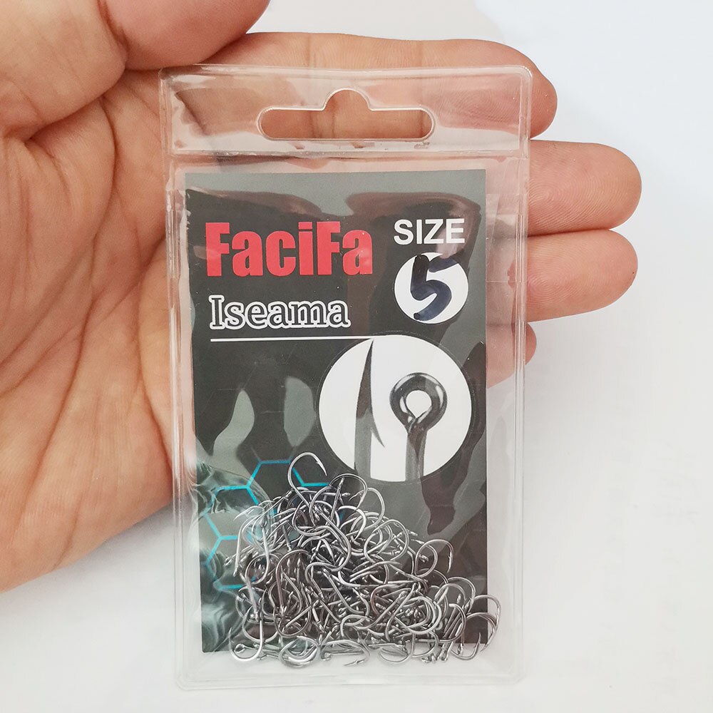 100 Stück Iseama Karpfen-Angelhaken, versetzter Kreis-Haken, einzelner Fliegenfischen, Jig-Haken mit Widerhaken, Meer-Angelhaken, Zubehör