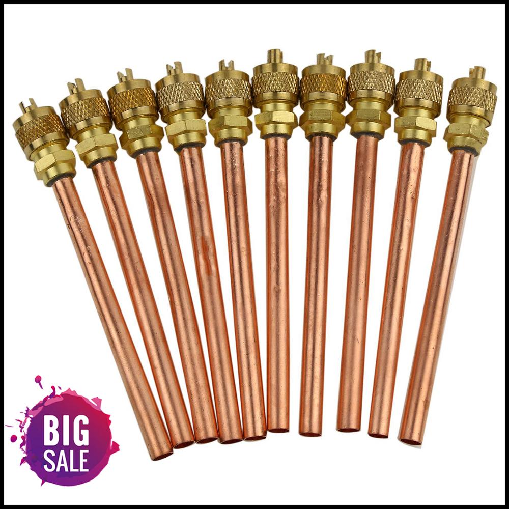 10 Valve 1/4" SAE x 1/4" OD x 4" stem Core AC For Refrigeration air conditioning Systems