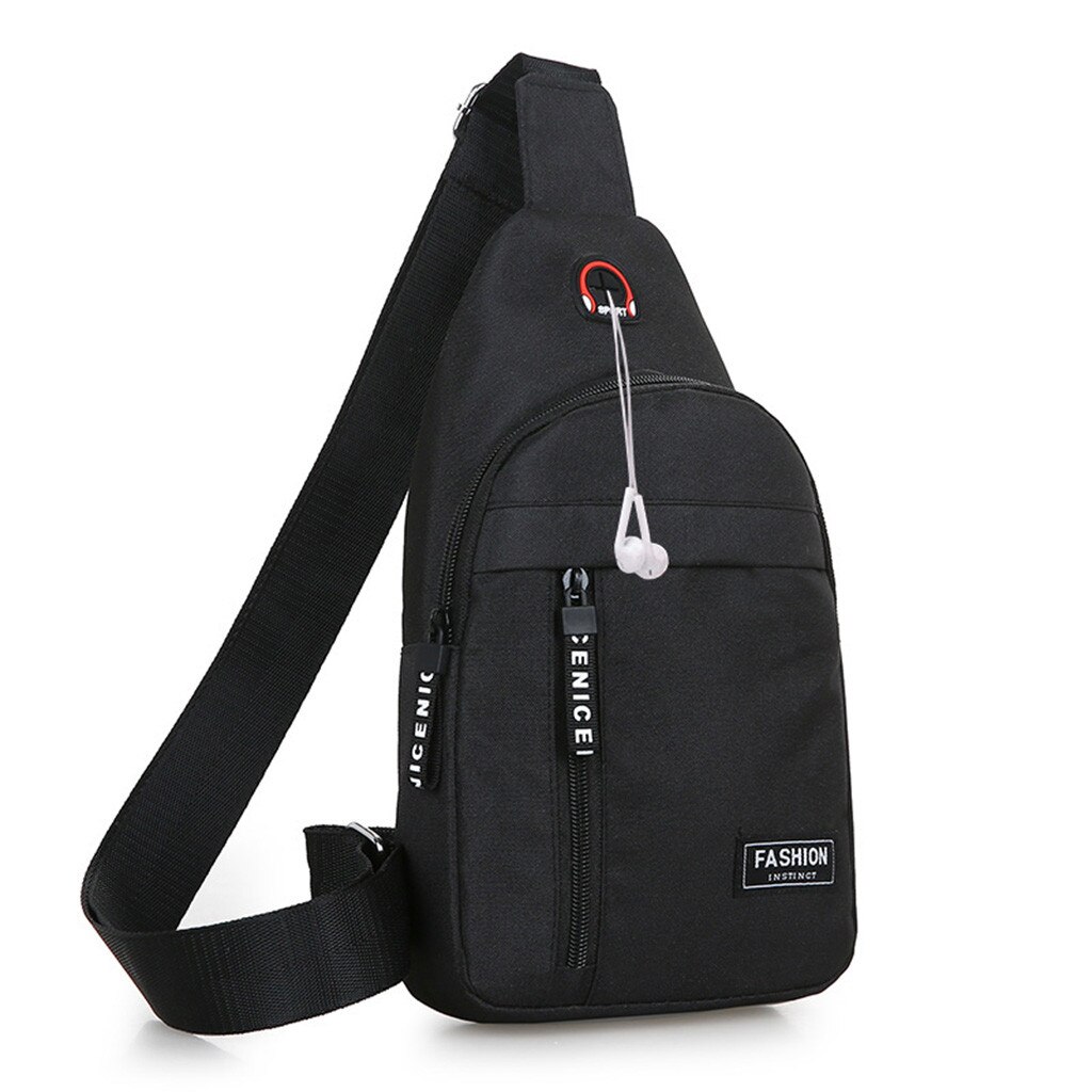 Brysttaske skuldertasker usb opladning crossbody tasker tyveri skole sommer kort tur messengers taske #yj: Sort