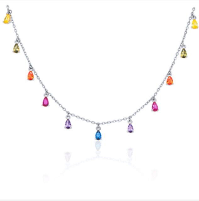 Collar de circonita ostentosa de Plata de Ley 925 para mujer, colgante con color de arco iris, Collar para mujer, de cumpleaños, de San Valentín: silver color