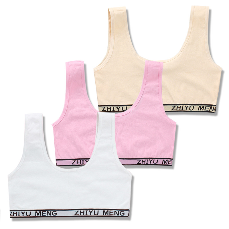 Dolescente – soutien-gorge Double couche avec lettres de soins du sein pour enfants, sous-vêtements de Sport pour adolescentes de 6 à 12 ans, 3 pièces: 003