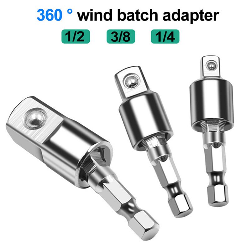 1pcElectric Drill Socket Adapter for Impact Driver with Hex Shank to Square Socket Drill Bits Rotatable Extension 1/4" 3/8" 1/2"