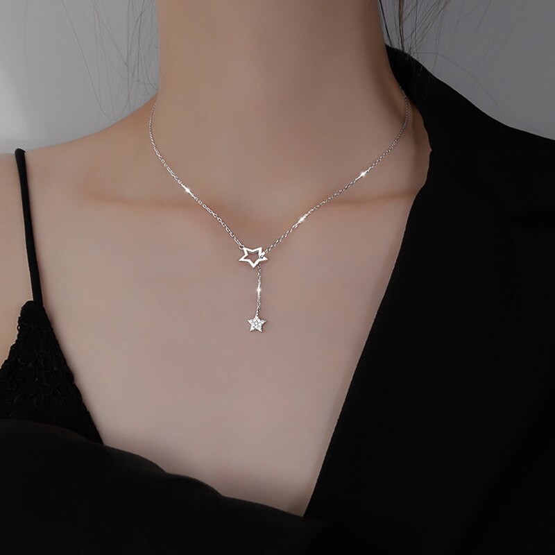 Silber Farbe Stern Lariat Halsketten Für Frauen Exquisite Kette Choker Anhänger Blume Schmetterling Hochzeit Partei Schmuck