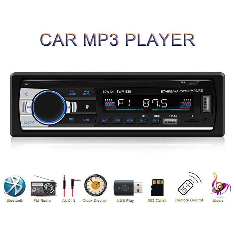 12V Bluetooth 1din en el tablero del coche receptor de Radio estéreo Autoradio MP3 reproductor de Radio Cassette grabadora FM AUX con Control remoto