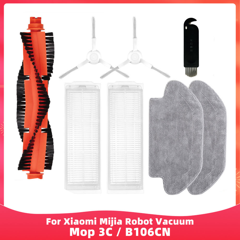 Compatible con ( Xiaomi Mijia Robot Vacuum Mop 3C / B106CN / Conga 3290 / 3490 / 3690 ) - Piezas y Accesorios: Cepillo Lateral Principal, Filtro, Paño de Fregar, Kit