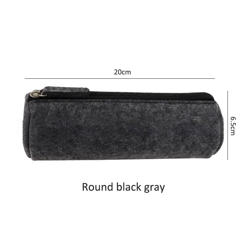 Felt Fabric Portable School Office Supplies Coin Purse Pencil Box Makeup Bags Stationery Pencil bag Zipper: Round black gray